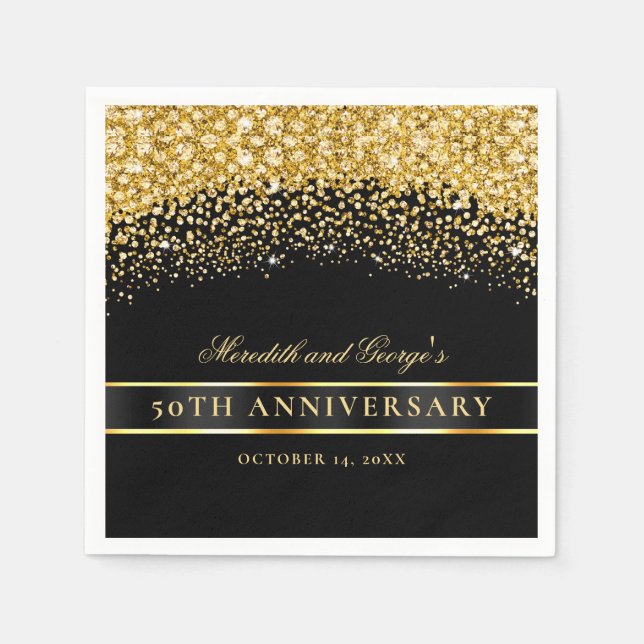 Serviette En Papier Parties scintillant d'or noir 50e anniversaire (Devant)