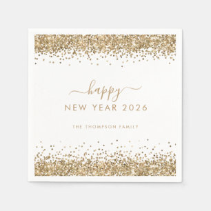 Serviette En Papier Parties scintillant d'or Nom White Happy New Year 