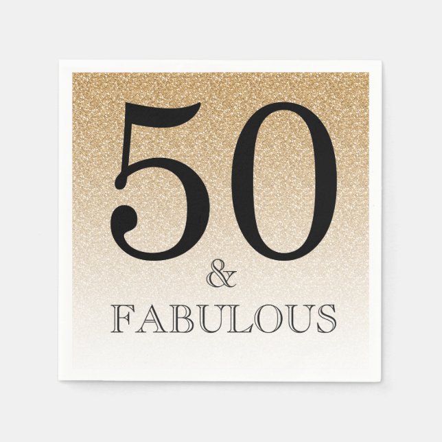 Serviette En Papier Parties scintillant d'or Ombre 50 et fabuleux 50e  (Devant)