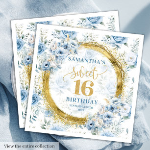 Serviette En Papier Parties scintillant d'or Pastel Blue Sweet sixteen