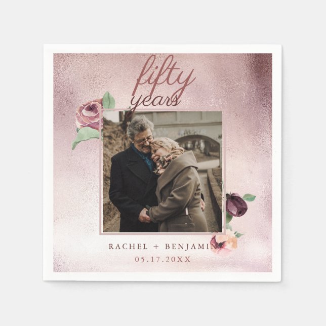 Serviette En Papier Parties scintillant d'or rose 50 ans Mariage Anniv (Devant)