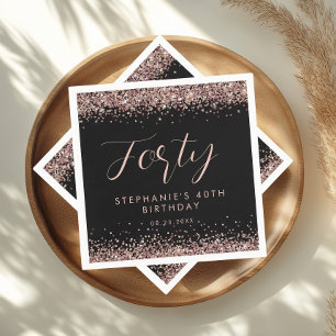 Serviette En Papier Parties scintillant d'or rose fête d'anniversaire