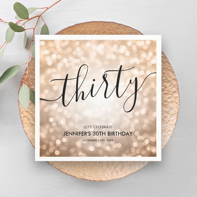 Serviette En Papier Parties scintillant d'or Rose moderne lumières 30e (Modern Rose Gold Glitter Lights 30th Birthday Napkins)