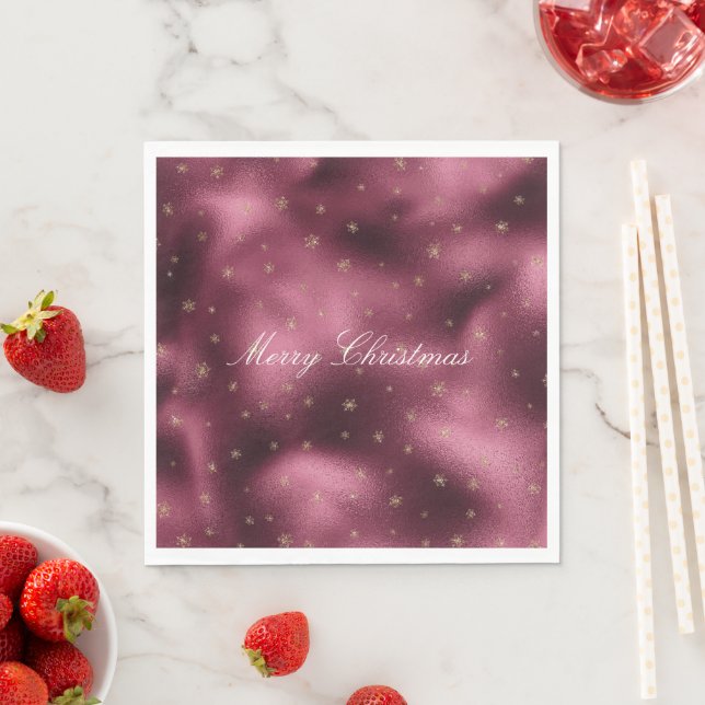 Serviette En Papier Parties scintillant d'or rouge Bourgogne (En situation)