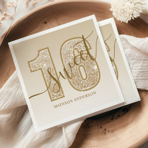 Serviette En Papier Parties scintillant d'or Script Sweet 16 Anniversa