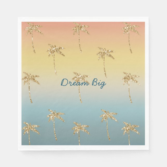 Serviette En Papier Parties scintillant d'or Sunset Palm Trees (Devant)