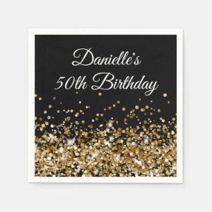 Serviette En Papier Parties scintillant d'or sur Black 50th Birthday