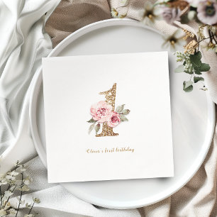 Serviette En Papier Parties scintillant dorée étincelante et fleurs ro