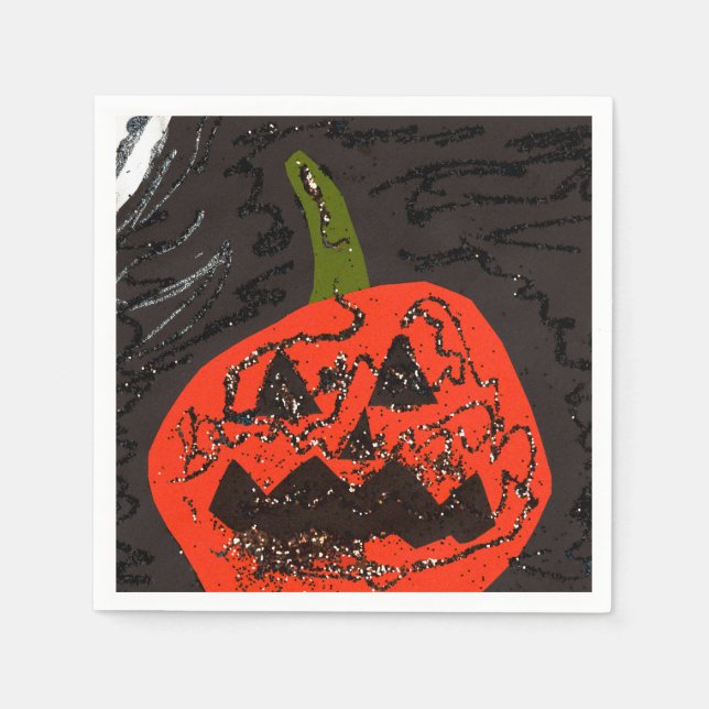 Serviette En Papier Parties scintillant effrayante Jack o' Lantern (Devant)