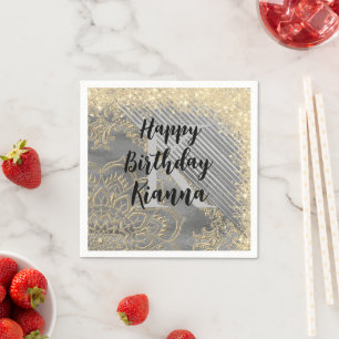 Serviette En Papier Parties scintillant en argent or Mandala Monogram