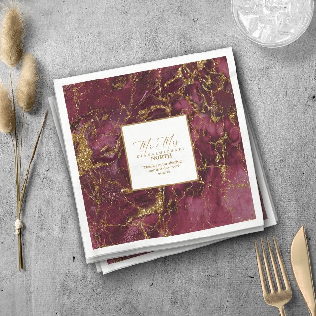 Serviette En Papier Parties scintillant en marbre Mariage Bourgogne Go (Créateur téléchargé)