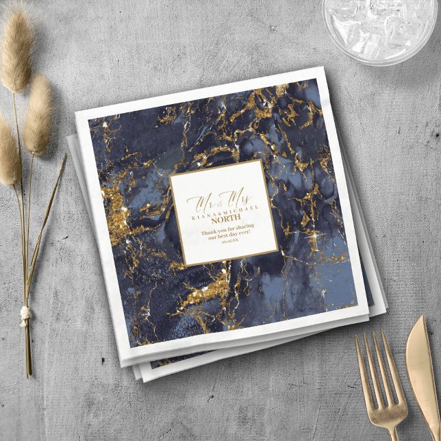Serviette En Papier Parties scintillant en marbre Mariage Marine Blue  (Créateur téléchargé)