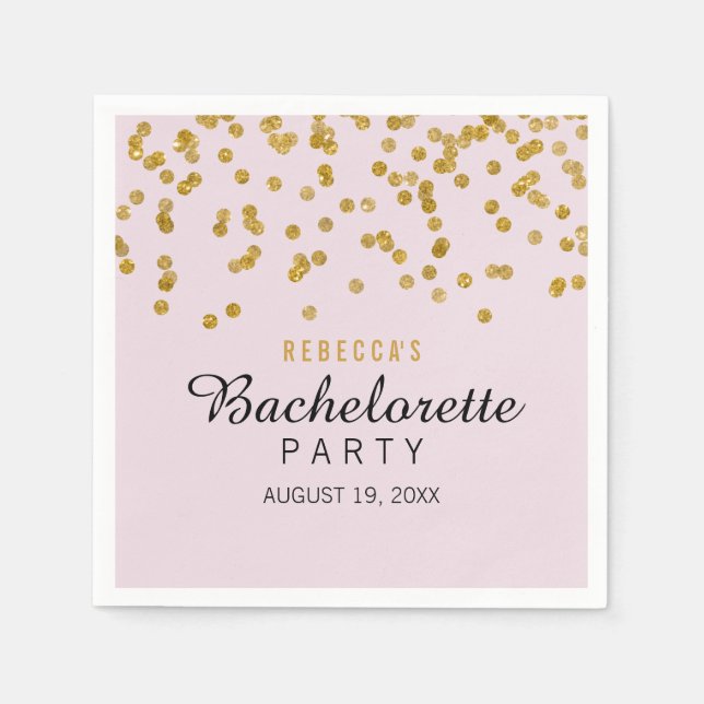 Serviette En Papier Parties scintillant en or rose confetti Bacheloret (Devant)