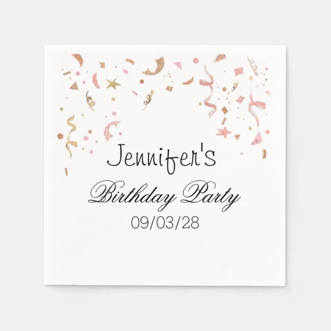 Serviette En Papier Parties scintillant en or rose et Rose Confetti (Devant)