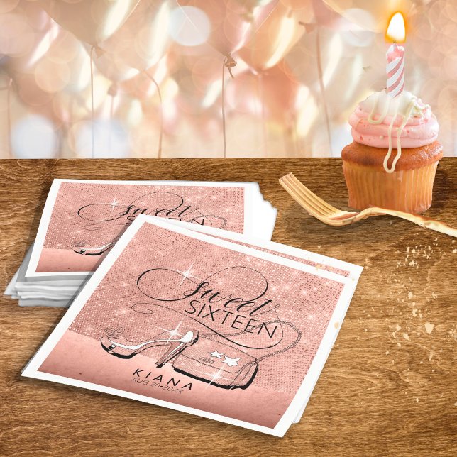 Serviette En Papier Parties scintillant et brillant Sweet 16 V2 Rose G (Créateur téléchargé)