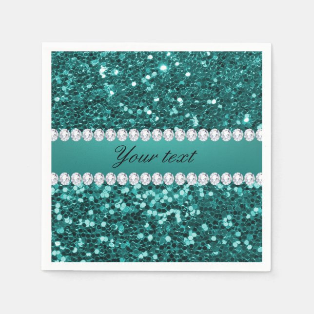 Serviette En Papier Parties scintillant et diamants Turquoises chic (Devant)