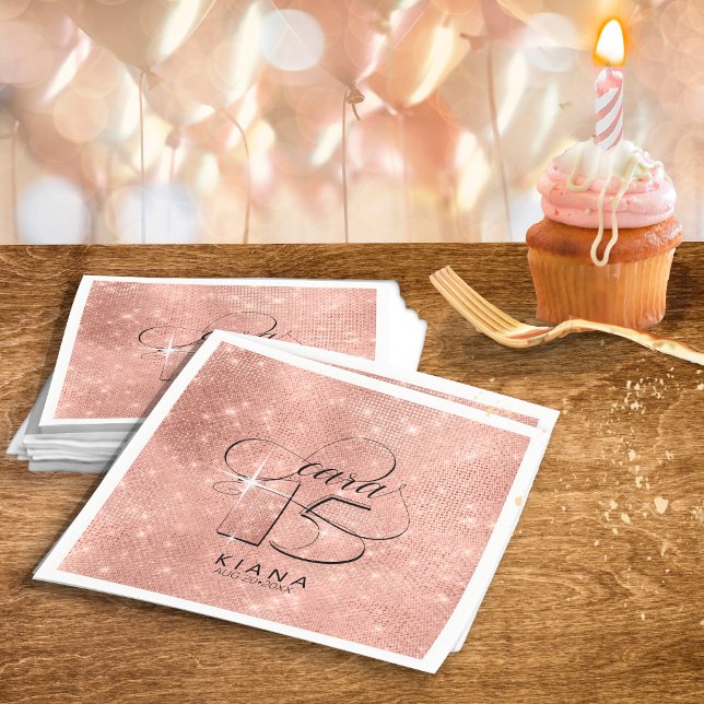 Serviette En Papier Parties scintillant et Shine Quinceanera V1 Rose G (Créateur téléchargé)