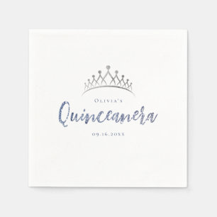 Serviette En Papier Parties scintillant étincelante quinceanera bleue 