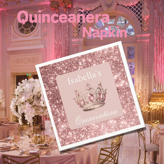 Serviette En Papier Parties scintillant florale rose vif Tiara Crown Q (Créateur téléchargé)