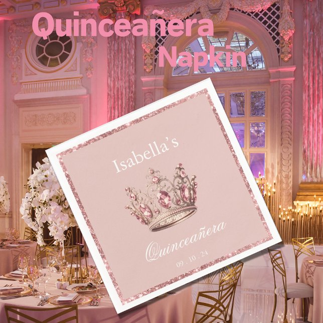 Serviette En Papier Parties scintillant florale rose vif Tiara Crown Q (Créateur téléchargé)