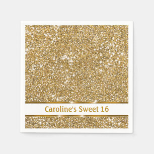Serviette En Papier Parties scintillant jaune doré Faux Sweet sixteen 