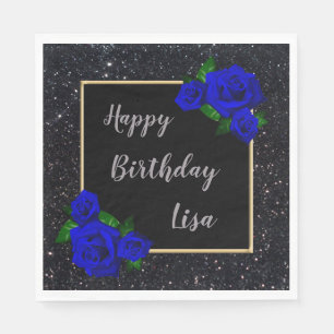 Serviette En Papier Parties scintillant noire Bleu profond Roses Anni