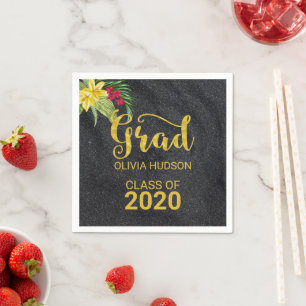 Serviette En Papier Parties scintillant Noire Et Hibiscus