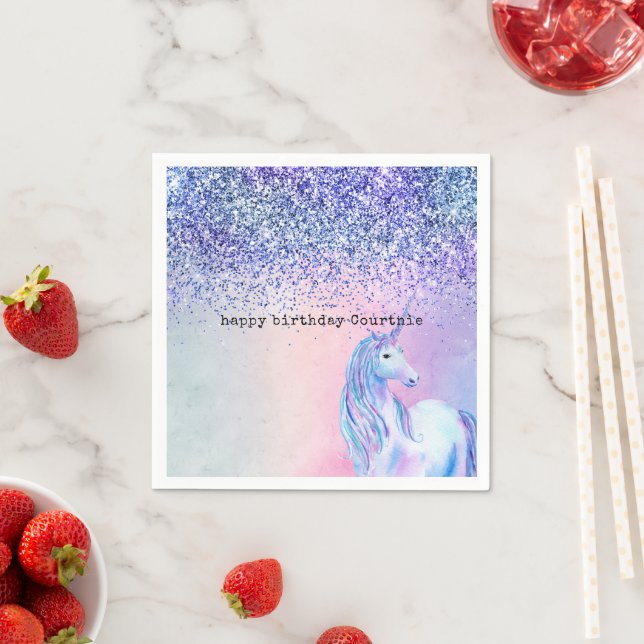 Serviette En Papier Parties scintillant Ombre rose violet Unicorn (En situation)