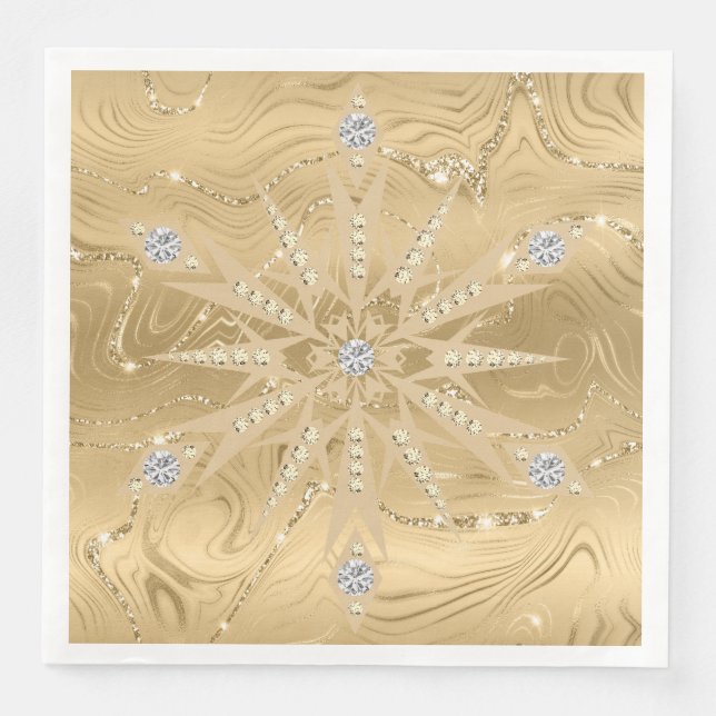 Serviette En Papier Parties scintillant Or de luxe Snowflake Diamond (Devant)