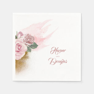 Serviette En Papier Parties scintillant or et Rose Dusty Mariage Flora