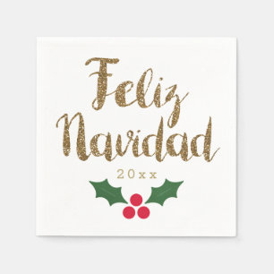 Serviette En Papier Parties scintillant Or Feliz Navidad 2021