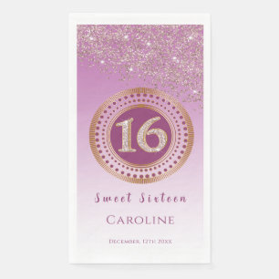 Serviette En Papier Parties scintillant or rose & Gold Sweet 16 Monogr