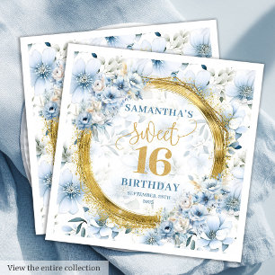 Serviette En Papier Parties scintillant or Sweet sixteen bleu clair un