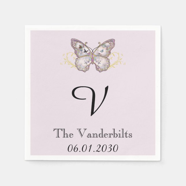 Serviette En Papier Parties scintillant Papillon Lavande Monogramme Ma (Devant)
