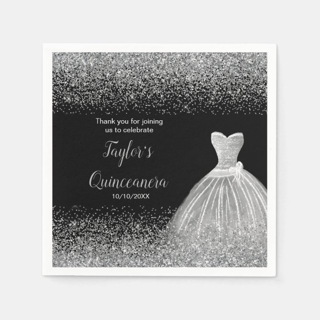 Serviette En Papier Parties scintillant Quinceanera Silver Faux (Devant)