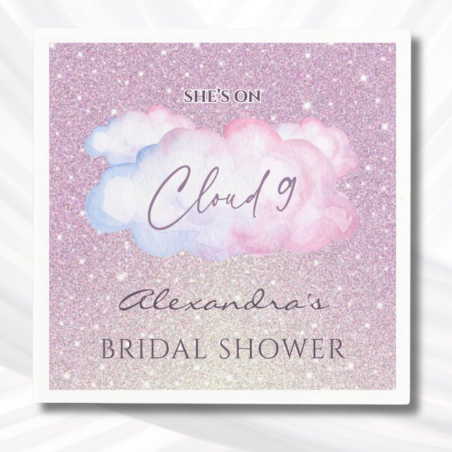 Serviette En Papier Parties scintillant rose Elle est sur Cloud 9 Fête (Créateur téléchargé)