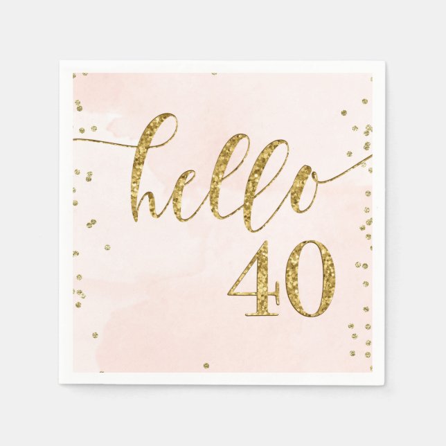 Serviette En Papier Parties scintillant rose et or 40e anniversaire se (Devant)
