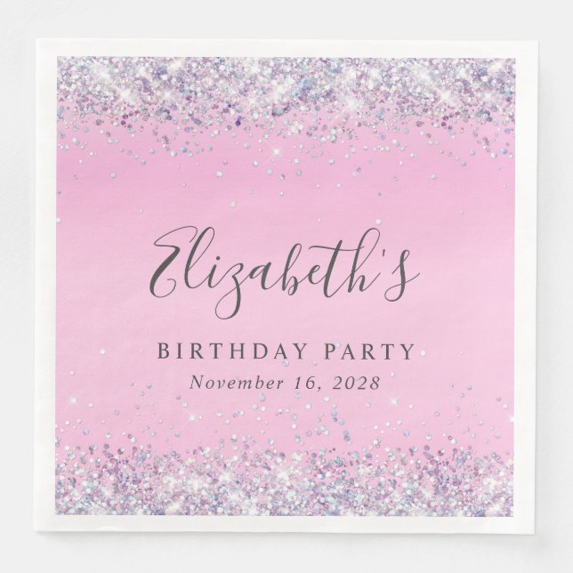 Serviette En Papier Parties scintillant rose fête d'anniversaire (Devant)