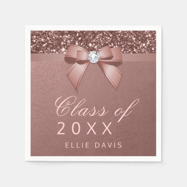 Serviette En Papier Parties scintillant rose Gold Blush Bow Graduation (Devant)