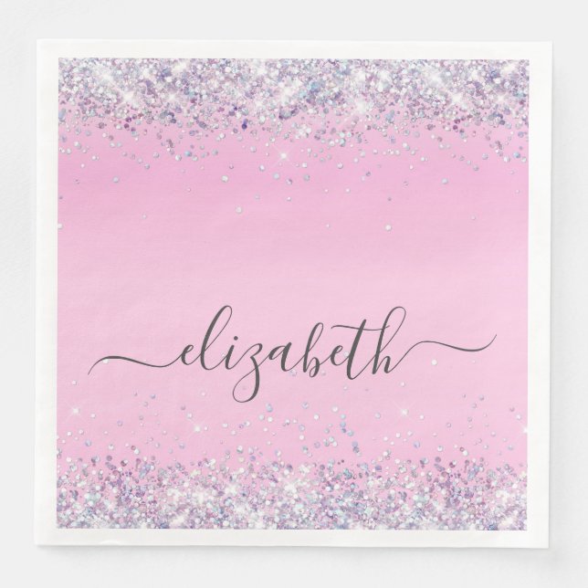 Serviette En Papier Parties scintillant rose monogramme (Devant)