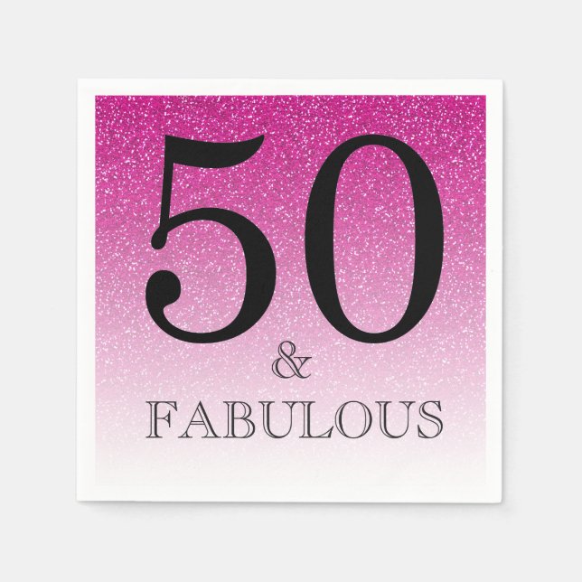 Serviette En Papier Parties scintillant rose Ombre 50 et fabuleux 50e  (Devant)