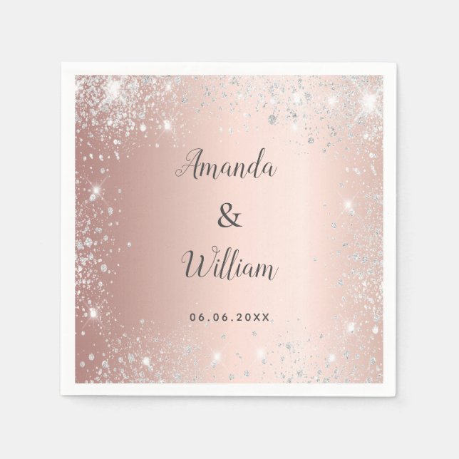 Serviette En Papier parties scintillant rose or argent  monogramme mar (Devant)