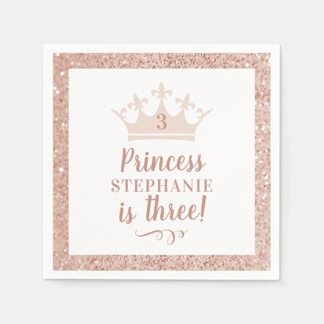 Serviette En Papier Parties scintillant rose pâle princesse Crown Anni (Devant)