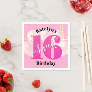 Serviette En Papier Parties scintillant rose sucré 16 Ballons d'annive