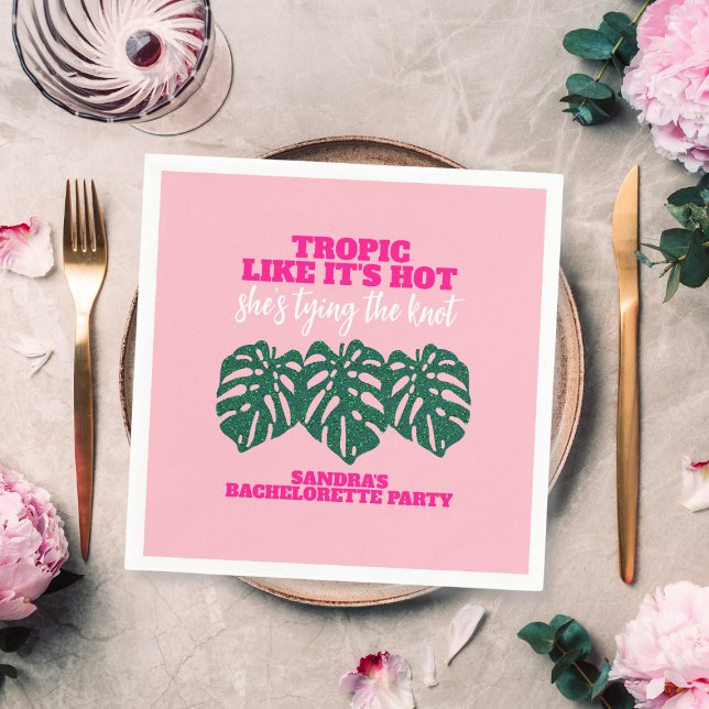 Serviette En Papier Parties scintillant rose tropicale Monstera Bachel (Tropical Pink Glitter Monstera Bachelorette Party Napkins)
