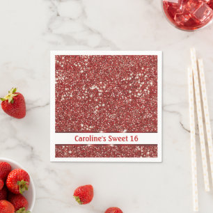 Serviette En Papier Parties scintillant rouge Faux Texture Look Sweet 