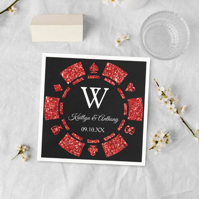 Serviette En Papier Parties scintillant rouge Monogram Poker Chip Casi (Créateur téléchargé)