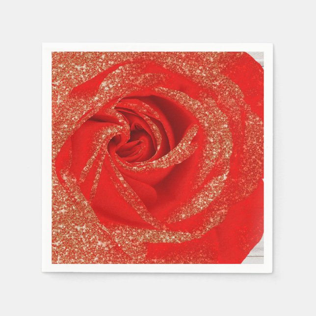 Serviette En Papier Parties scintillant rouge or Rose bois blanc Shabb (Devant)