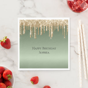Serviette En Papier Parties scintillant Sage Green Gold Sparkle Drithd