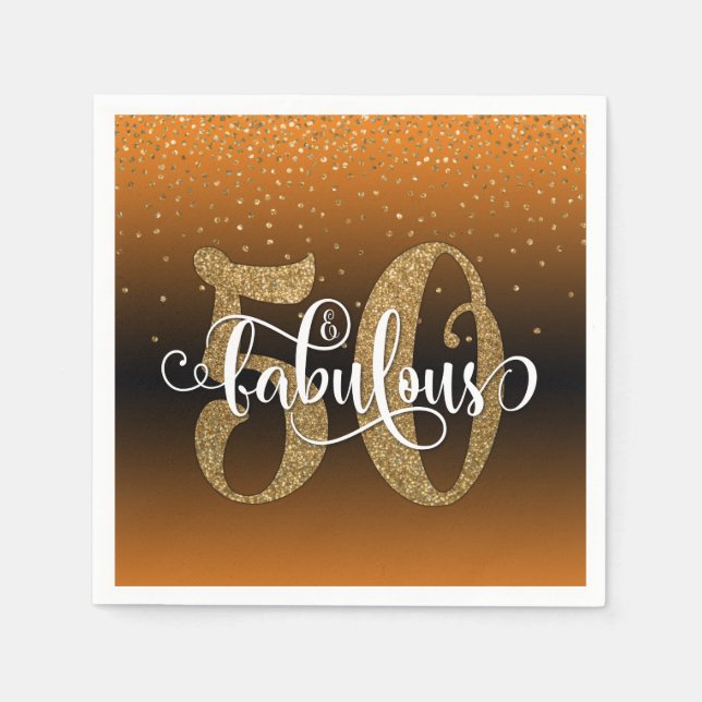 Serviette En Papier Parties scintillant, Script 50 & Fabuleux Orange & (Devant)